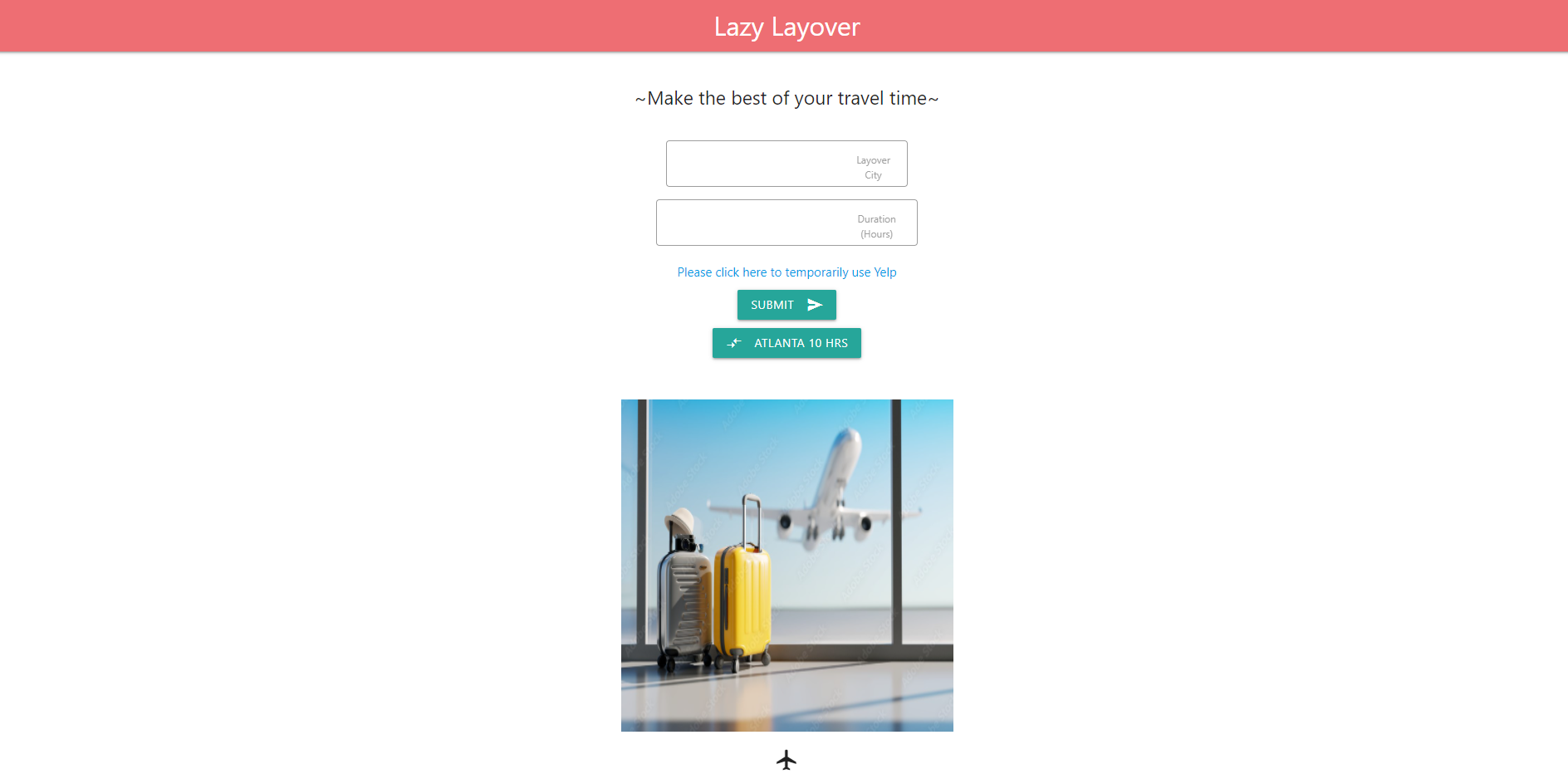 A screenshot of Lazy-Layover landing page